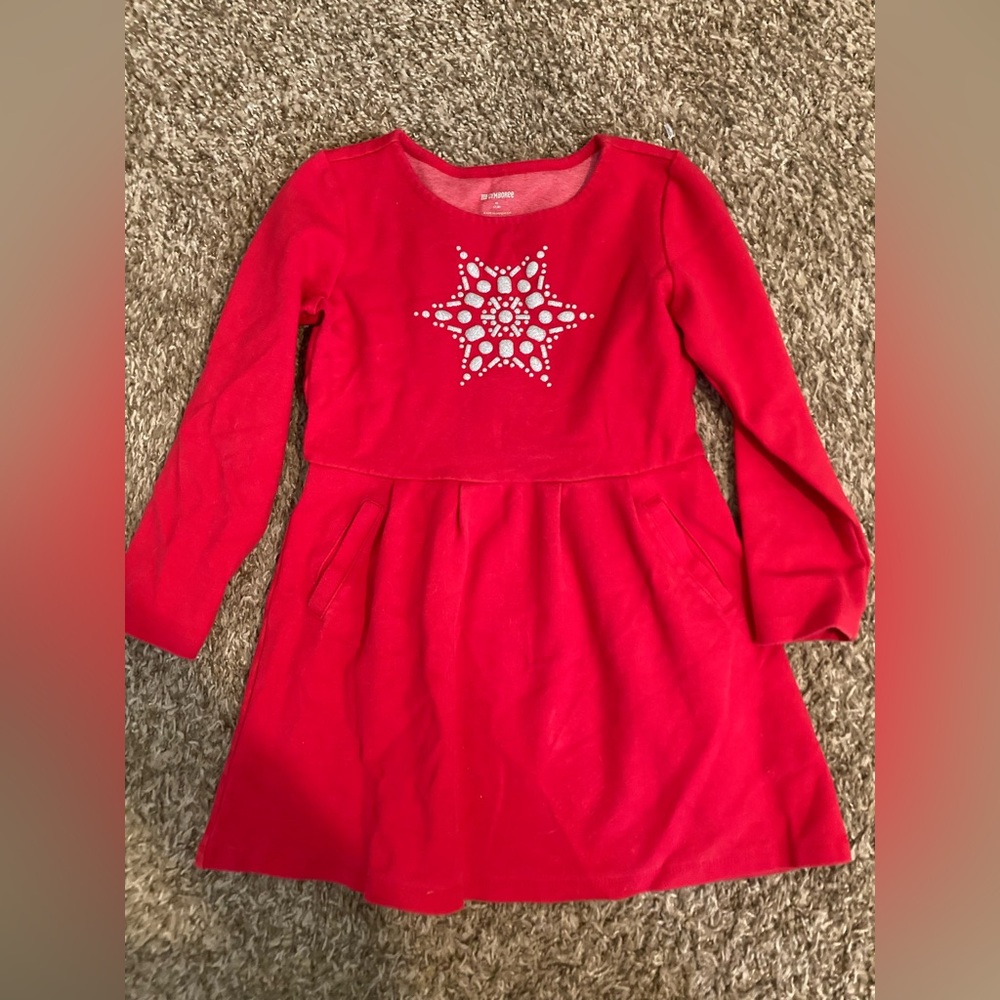 Gymboree Jersey Knit Red Holiday Pocket Dress Sz 7 8 Snowflake Christmas